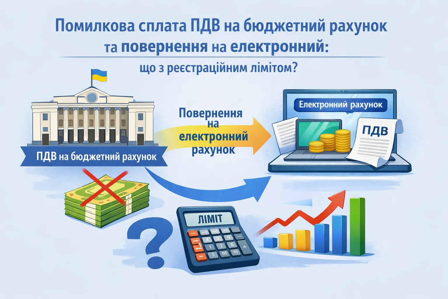 Помилкова сплата ПДВ на бюджетний рахунок та повернення на електронний: що з реєстраційним лімітом?