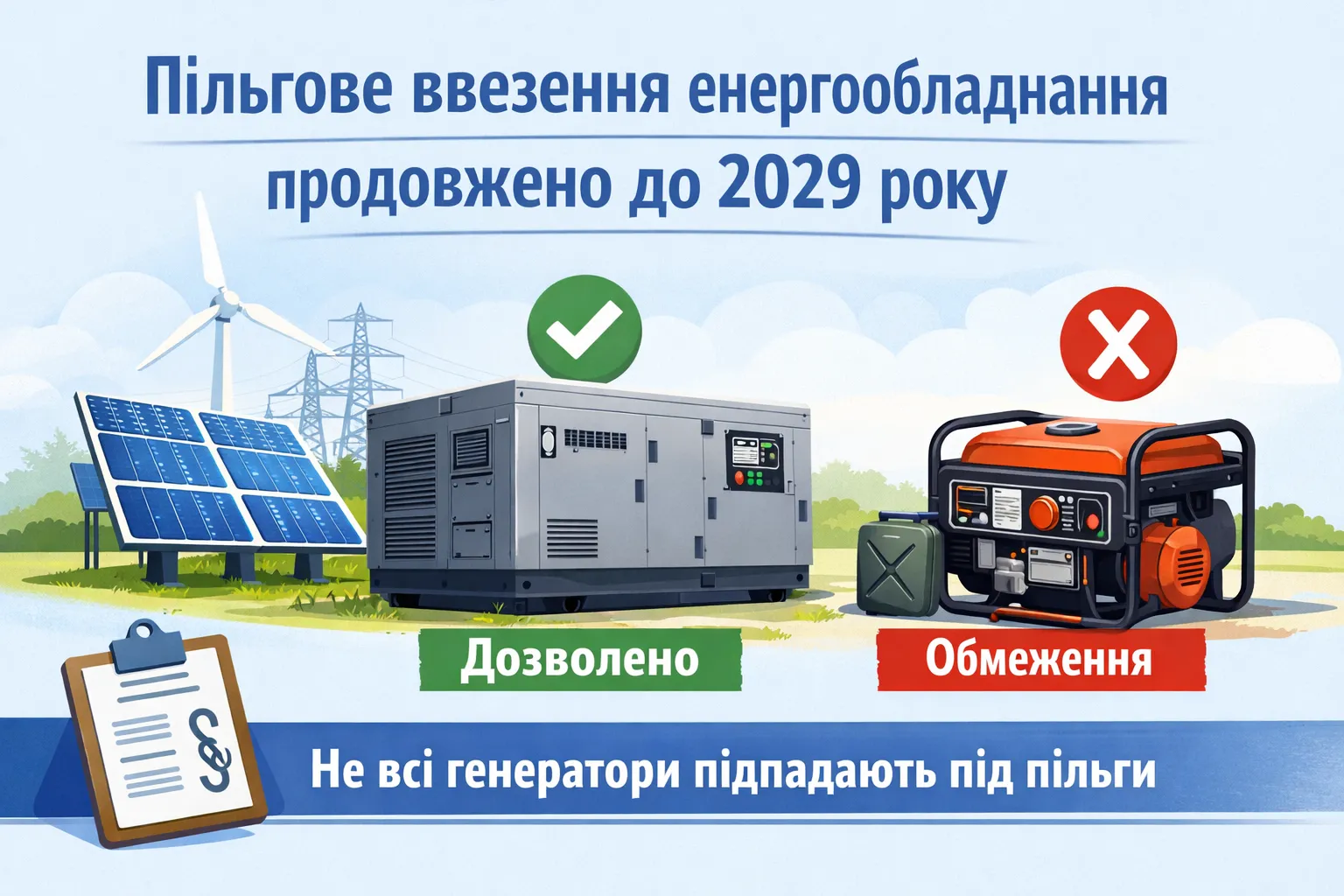 Льготный ввоз энергооборудования продлен до 2029 года, но действует не на все генераторы