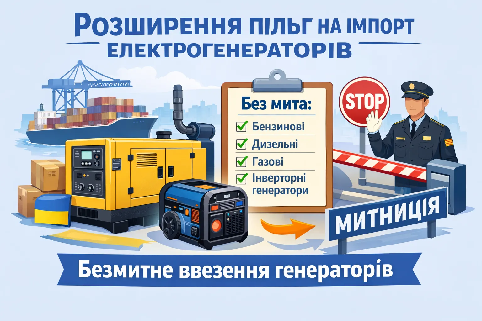 Пропуноють розширити перелік електрогенераторних установок, які звільняються від сплати митних платежів 