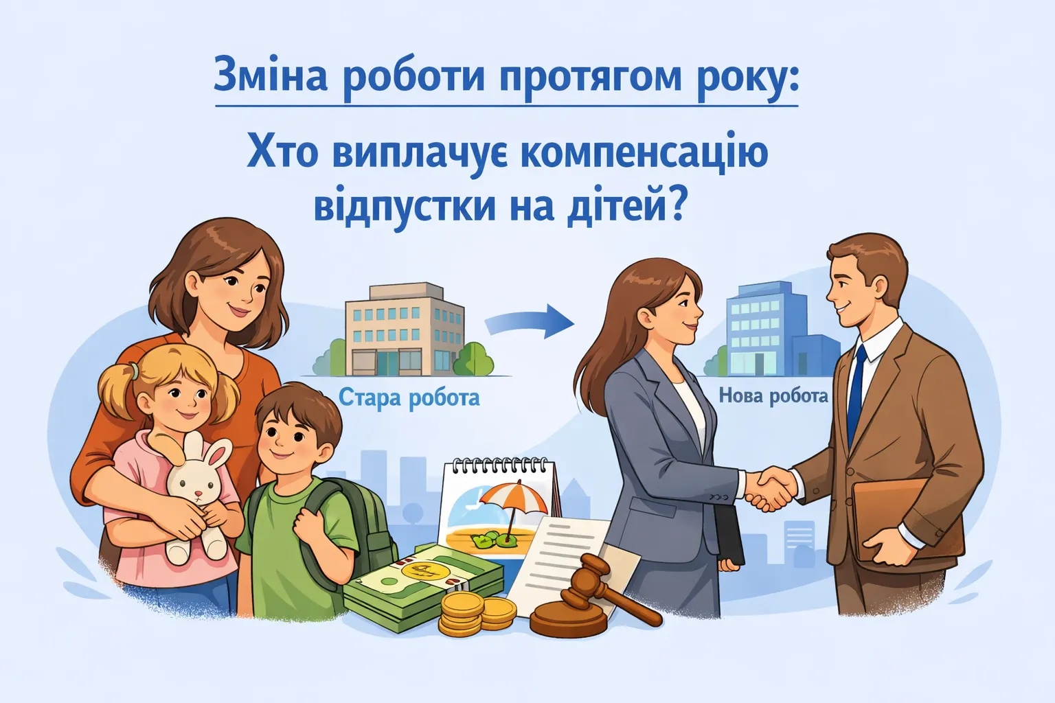 Зміна роботи протягом року: хто виплачує компенсацію відпустки на дітей