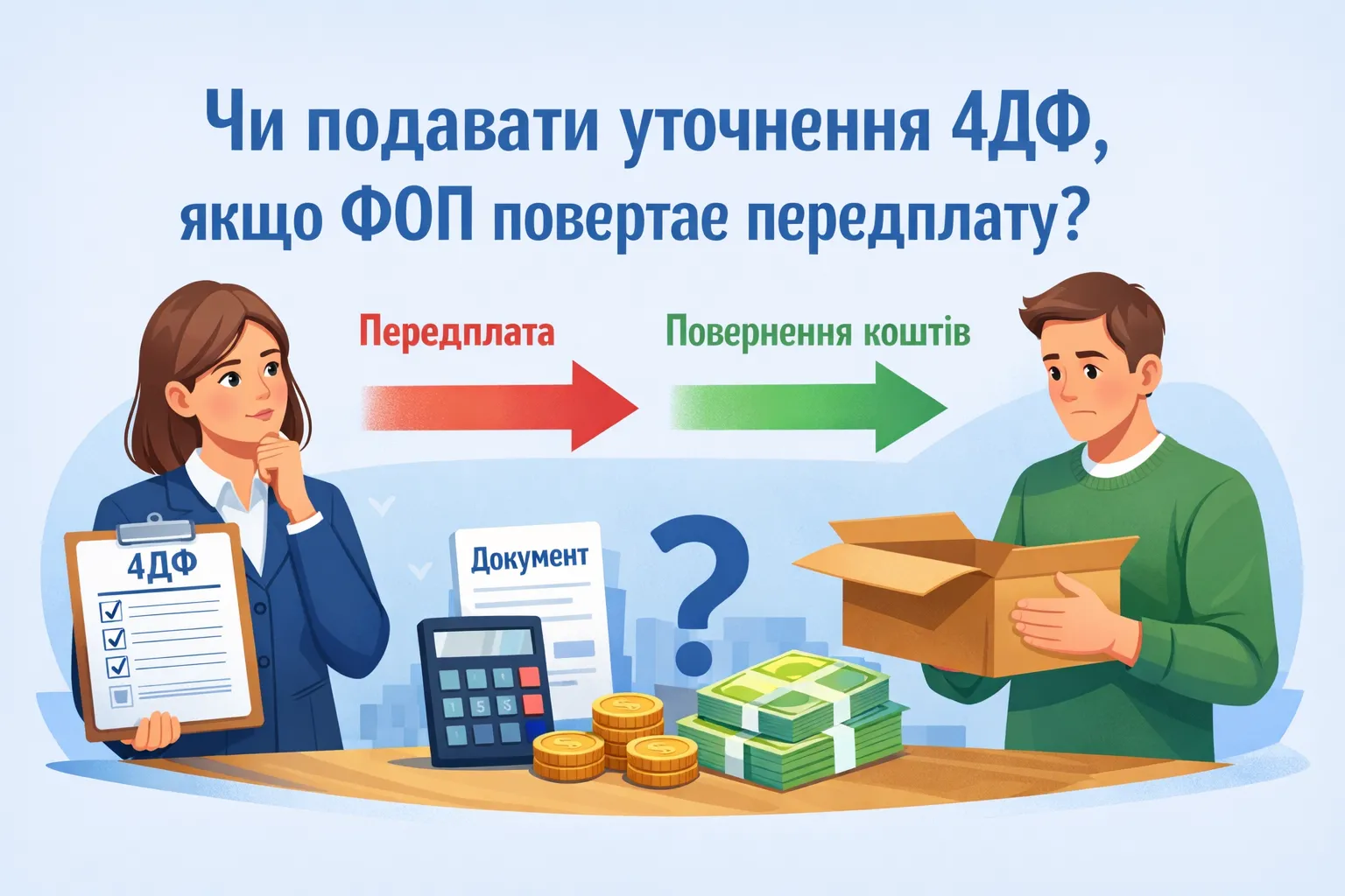 Следует ли подавать уточнение 4ДФ, если ФЛП возвращает предоплату? Следует ли подавать уточнение 4ДФ, если ФЛП возвращает предоплату?