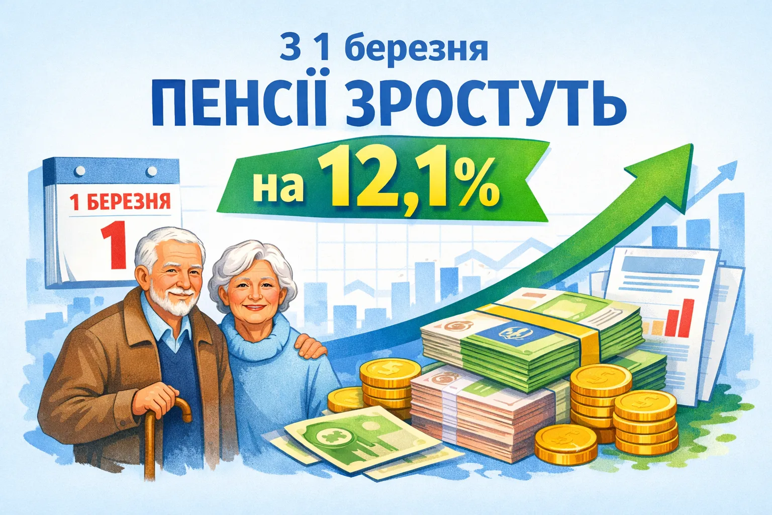 З 1 березня пенсії буде проіндексовано на 12,1%