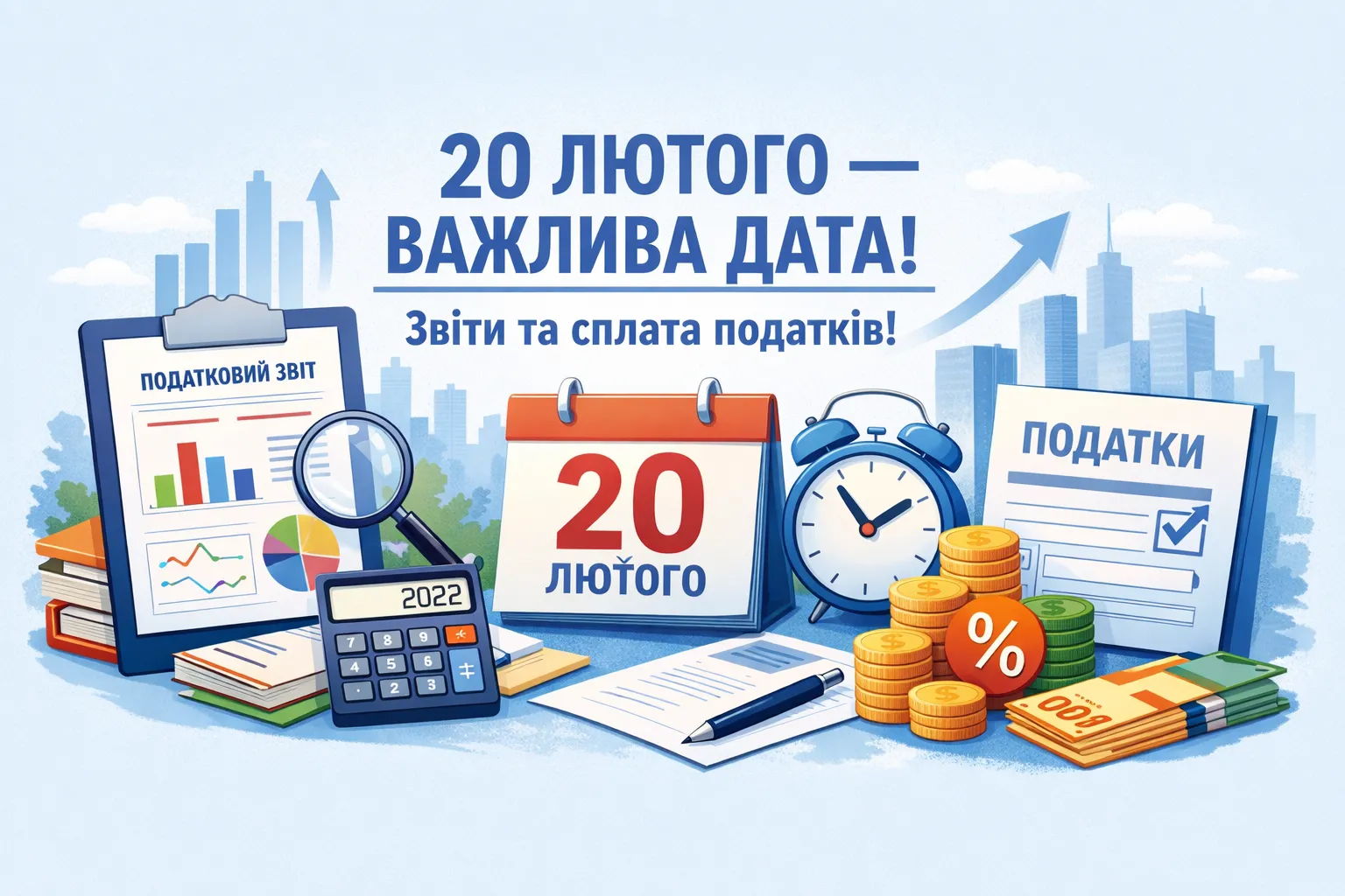 20 лютого — важлива дата: подання звітів, сплата податків!