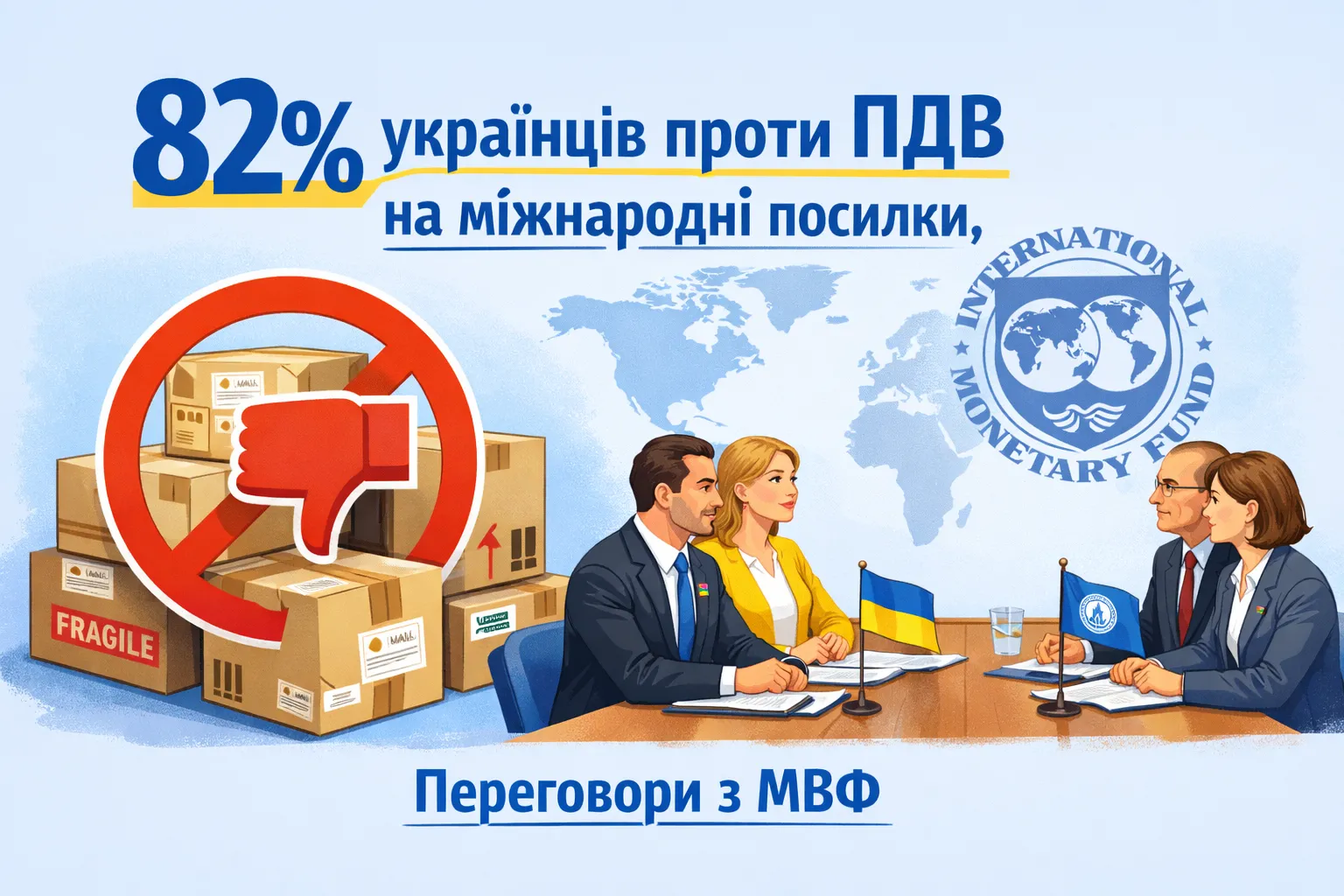 82% українців проти ПДВ на міжнародні посилки, але умови його запровадження обговорюються з МВФ