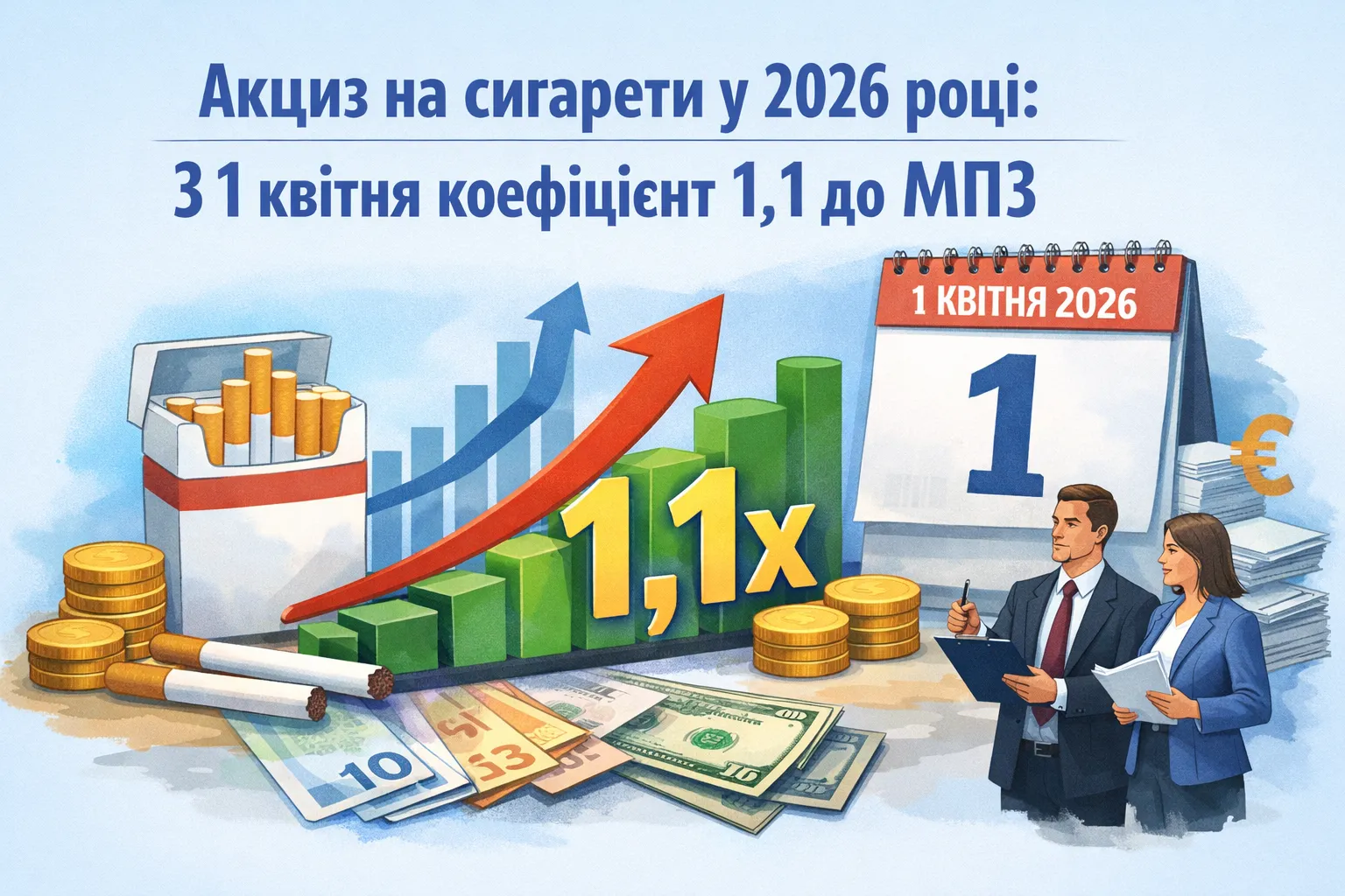 Акциз на сигарети у 2026 році: з 1 квітня застосовуватиметься коефіцієнт 1,1 до МПЗ