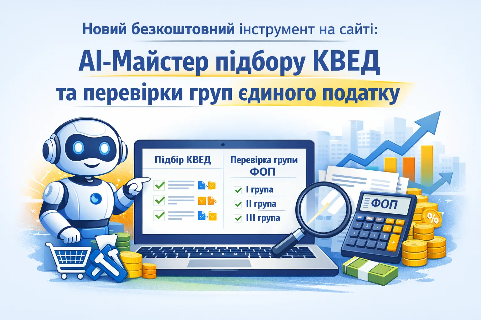 Новий безкоштовний інструмент на сайті: АІ-Майстер підбору КВЕД та перевірки груп єдиного податку