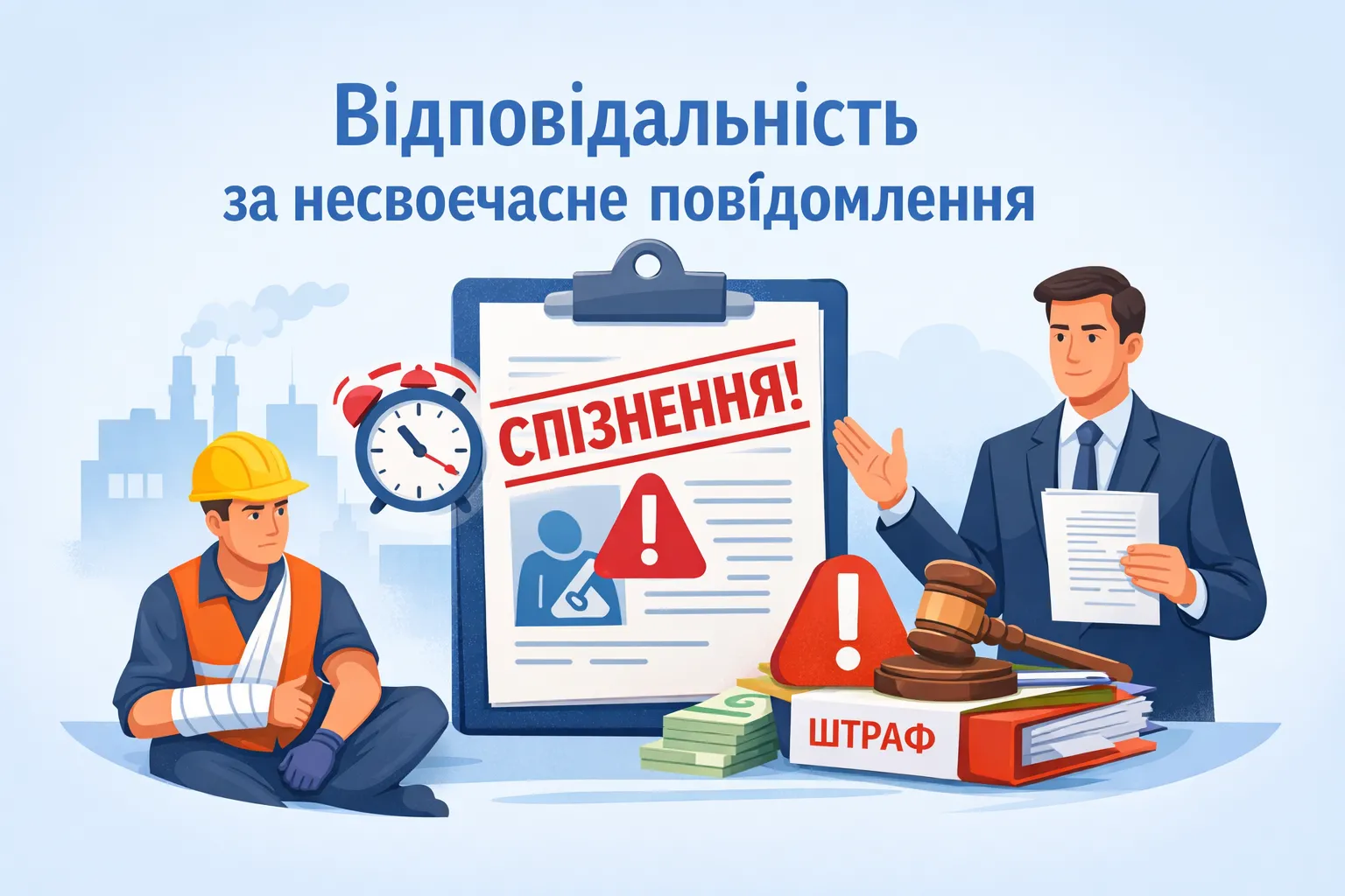 Яка відповідальність передбачена для роботодавця за несвоєчасне повідомлення про нещасний випадок на виробництві?