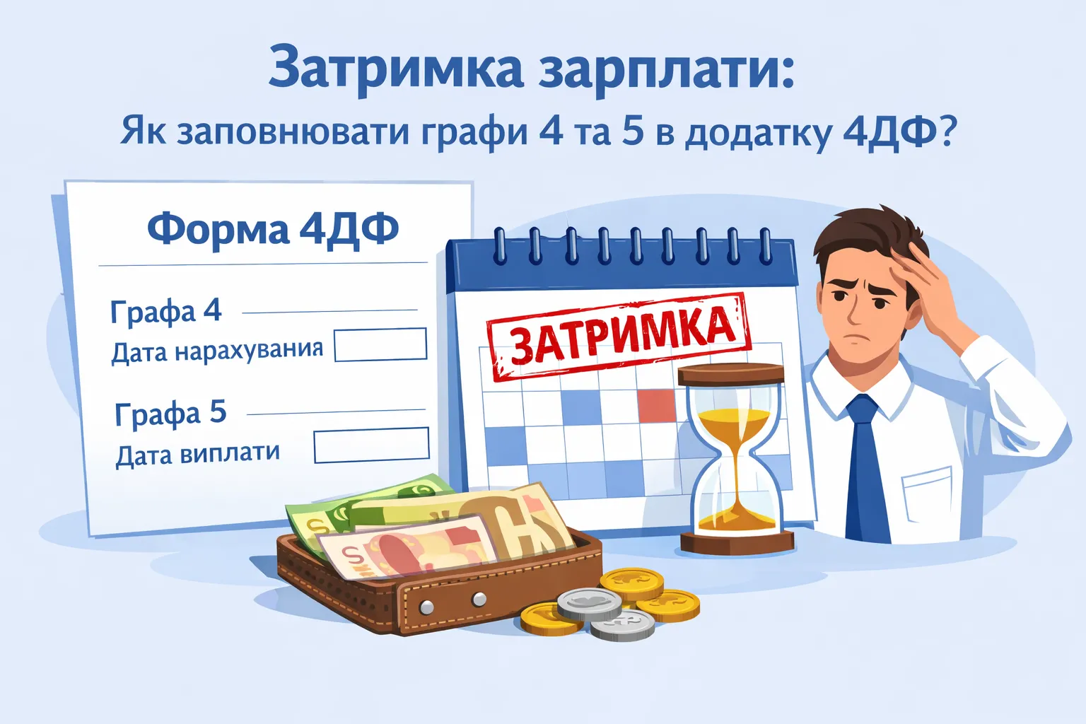 Як заповнюємо  графи 4 та 5 додатка 4ДФ Податкового розрахунку, якщо зарплата виплачується невчасно?