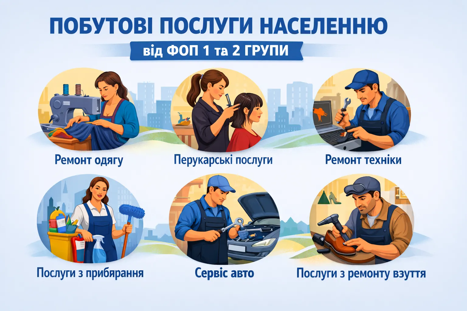 Види «побутових послуг населенню», що надаються ФОП - платниками ЄП 1 та 2 групи