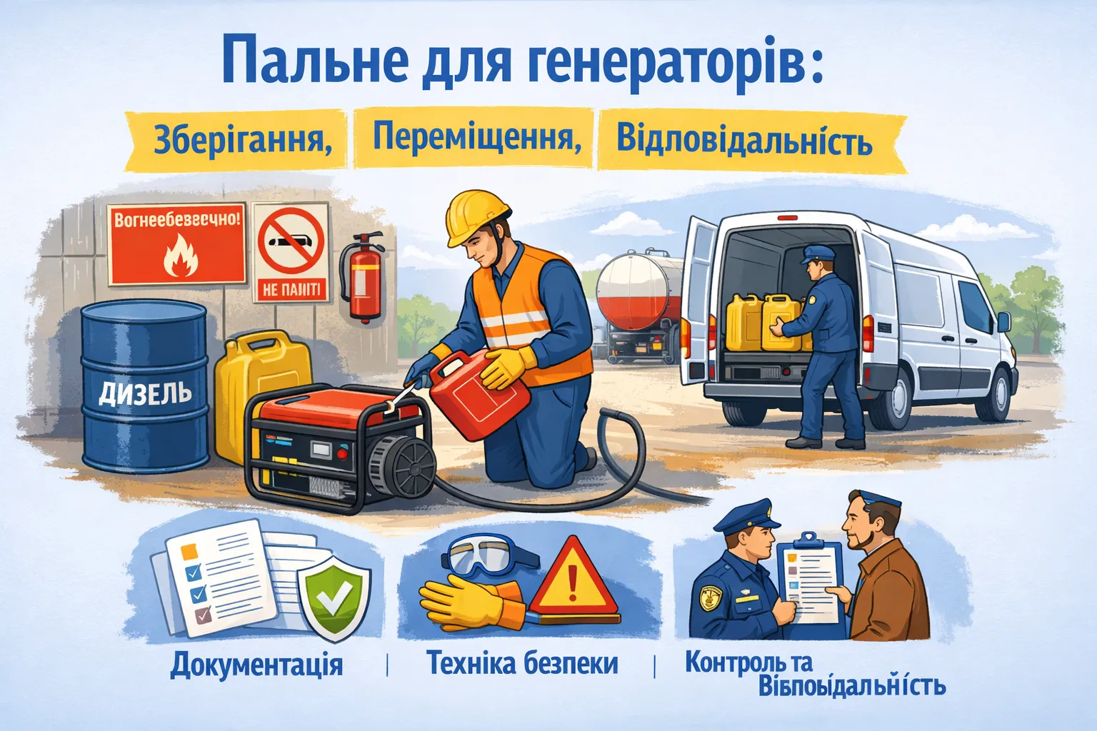 Пальне для генераторів: зберігання, переміщення, відповідальність