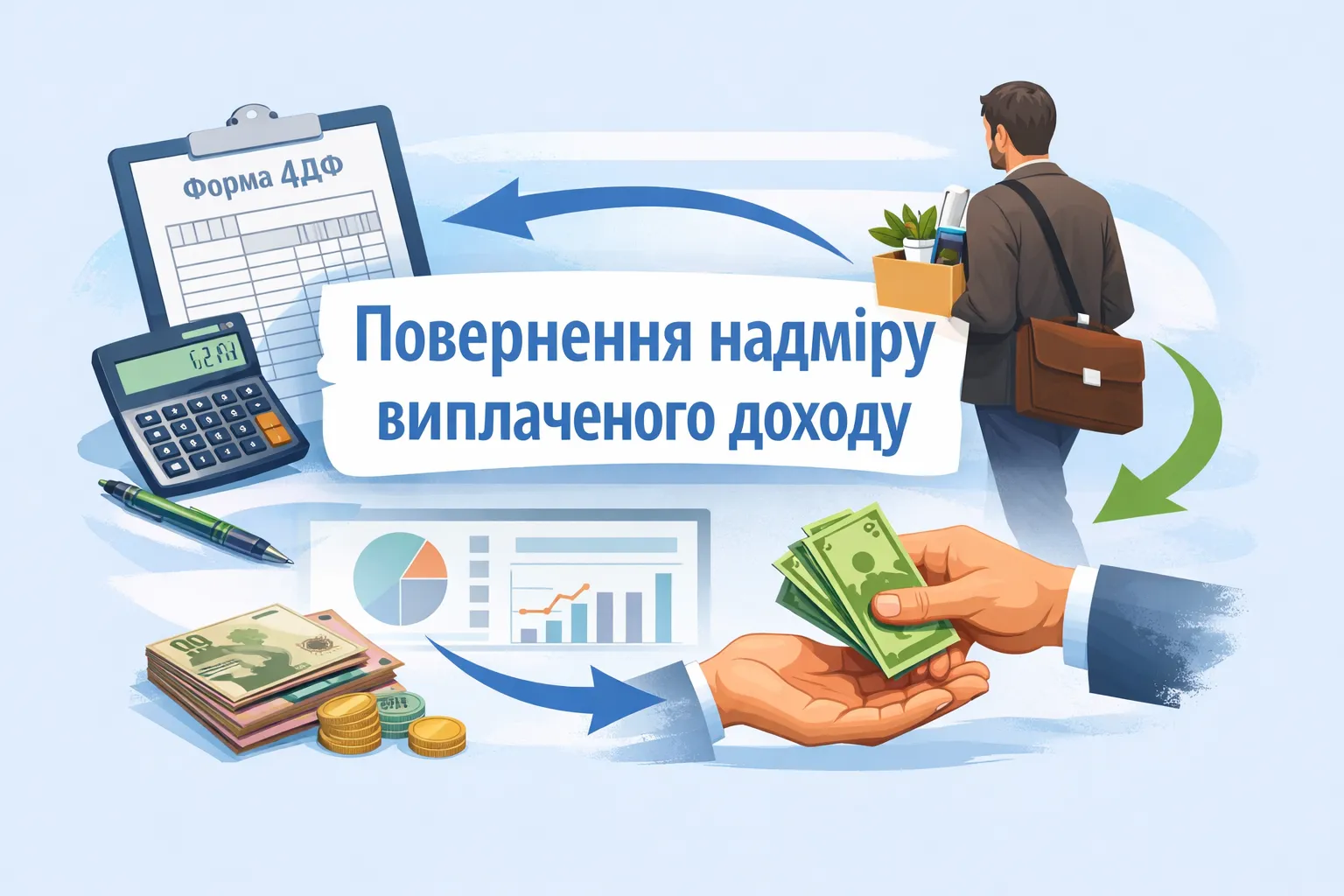 Як показати в 4ДФ повернення надміру виплаченого доходу звільненим працівником