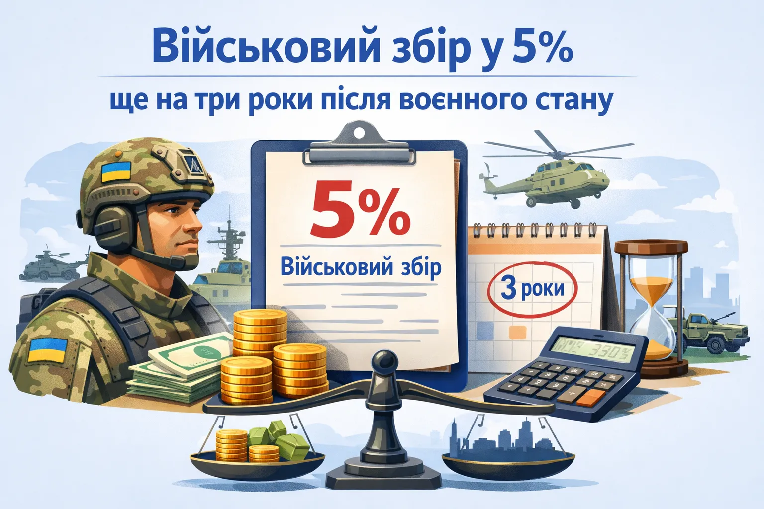Военный сбор в 5% будет действовать еще три года после военного положения Военный сбор в 5% будет действовать еще три года после военного положения