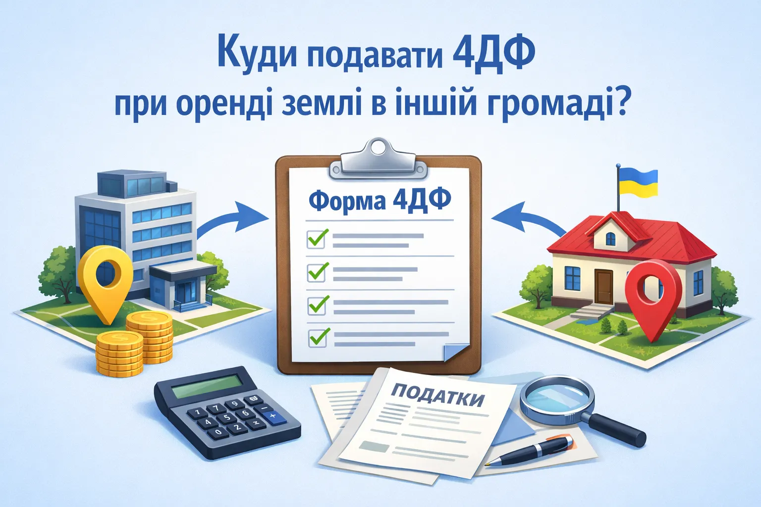 Юрособа платить оренду за землю в іншій громаді: до якого ДПС подавати 4ДФ?