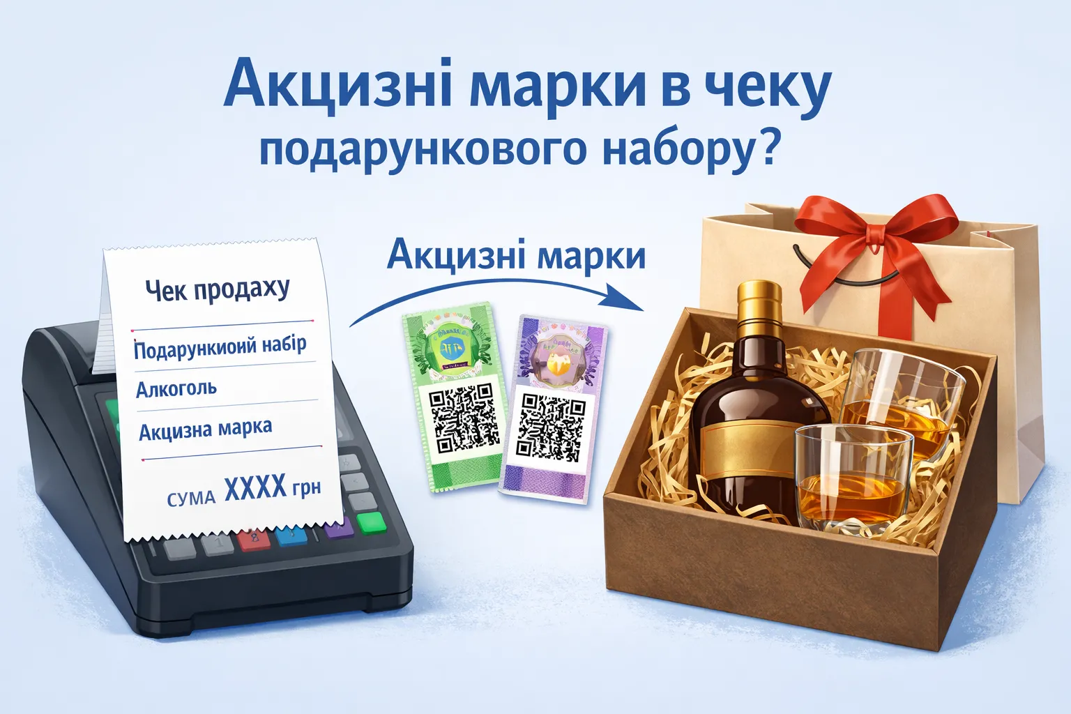 Як відображати в чеку РРО/ПРРО акцизні марки при продажу подарункових наборів з алкоголем?