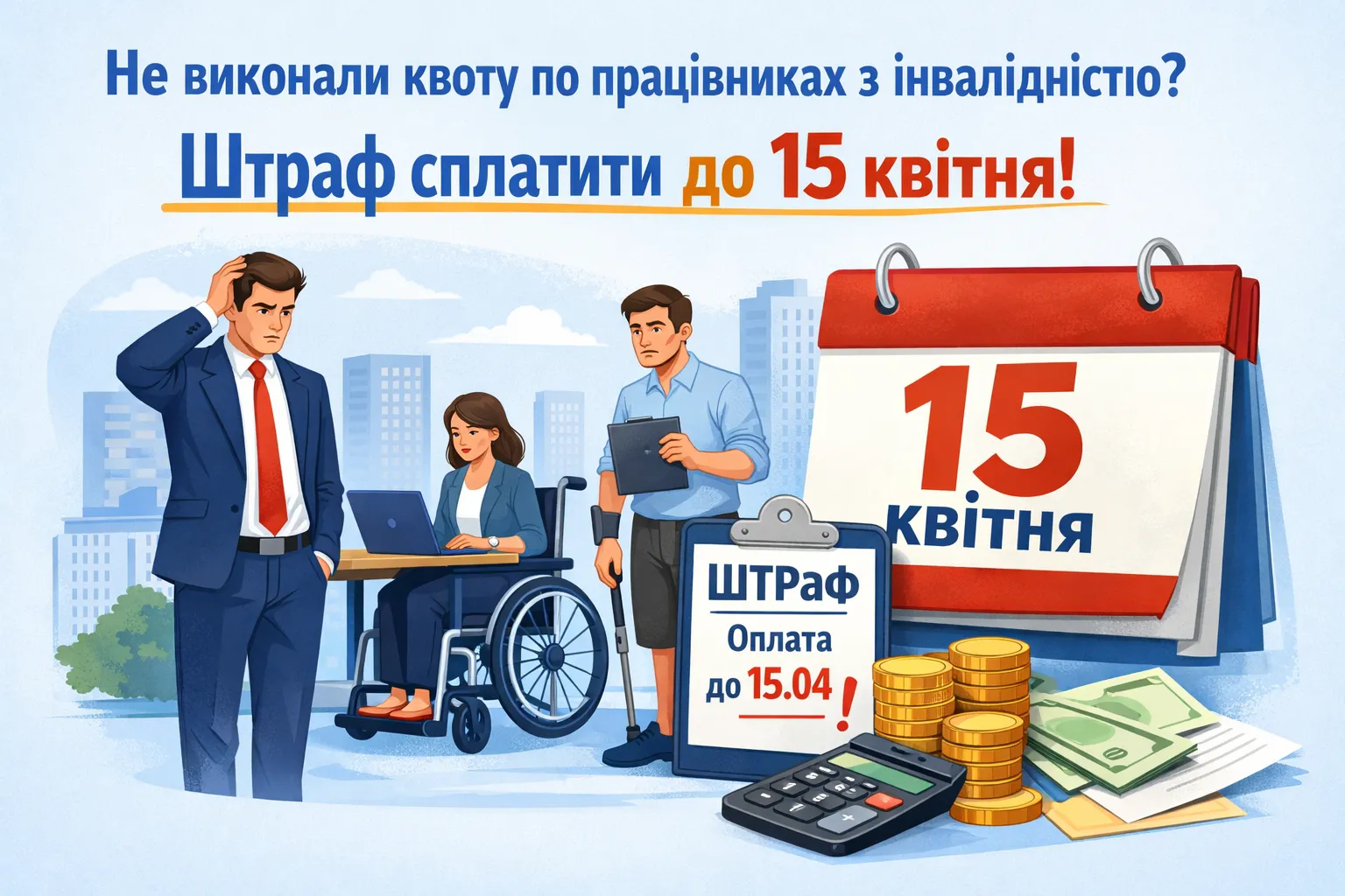 Не виконали норматив працівників з інвалідністю: штраф сплачують до 15 квітня! Не виконали норматив працівників з інвалідністю: штраф сплачують до 15 квітня!