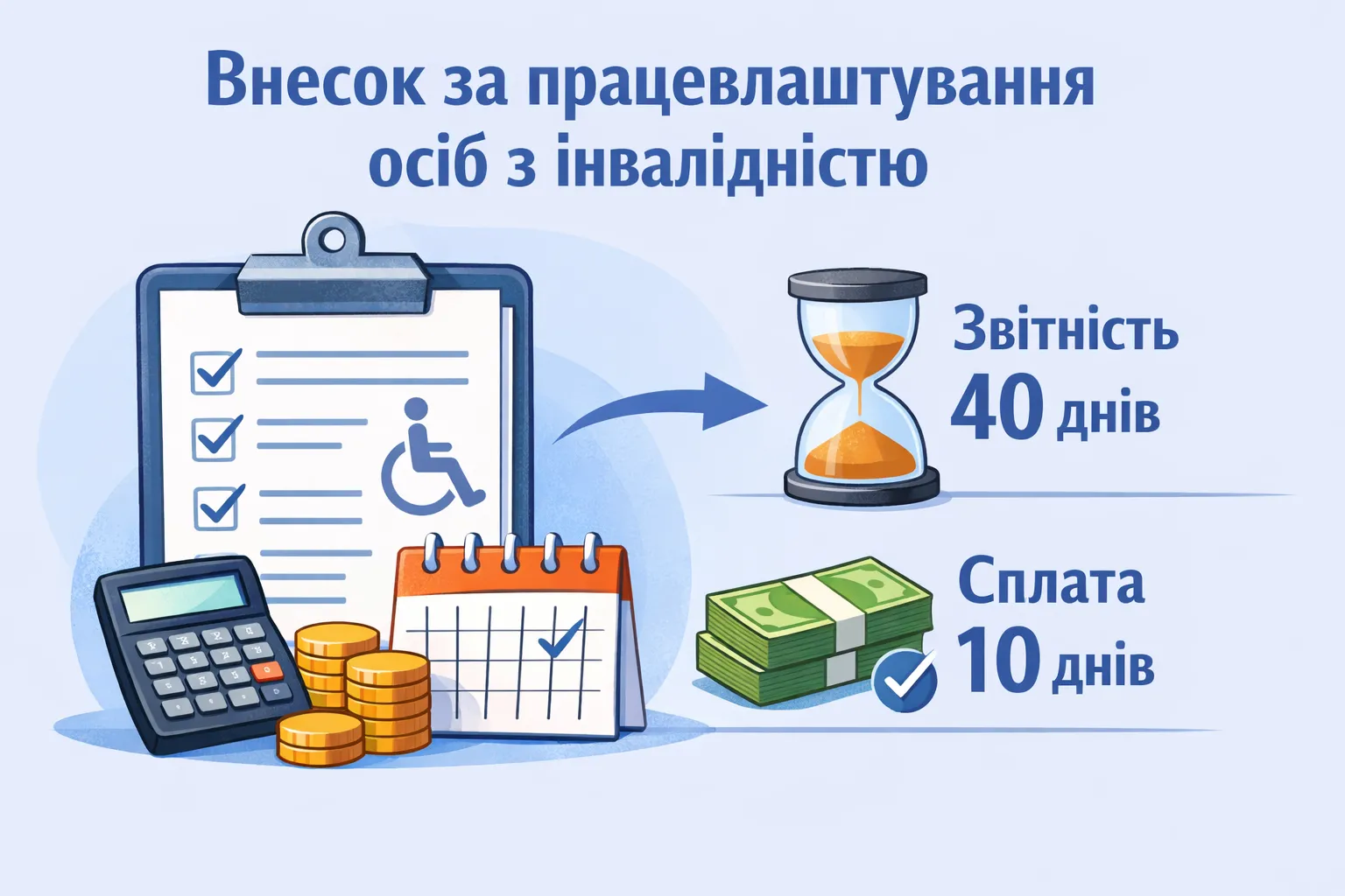 Новий внесок за працевлаштування осіб з інвалідністю: строки звітності - 40днів та сплати