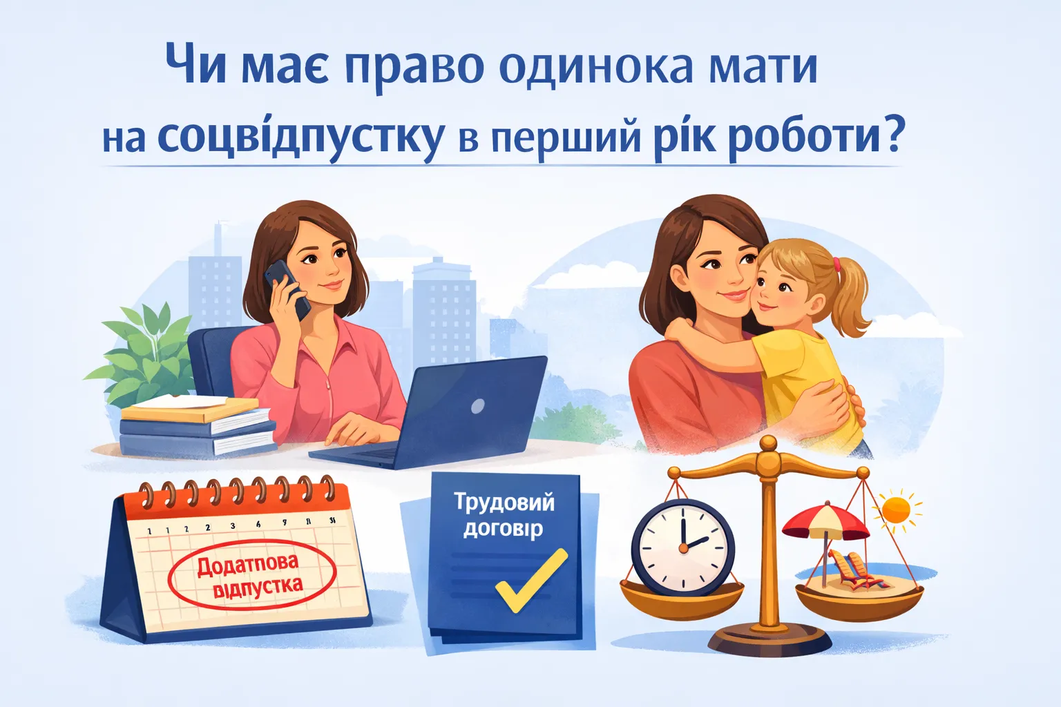 Чи має право одинока мати на додаткову соціальну відпустку у рік прийняття на роботу