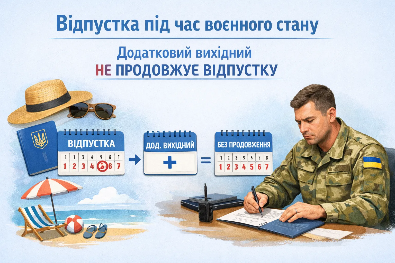 Відпустки під час воєнного стану: чому додатковий вихідний не продовжує відпустку