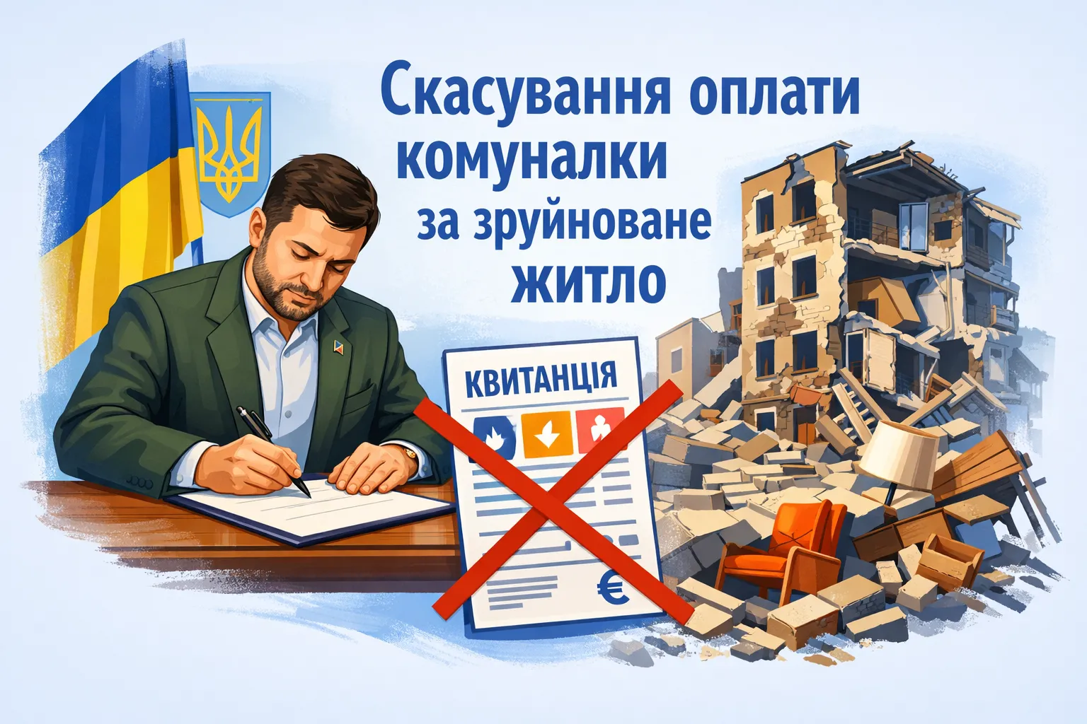 Президент підписав законопроєкт про скасування комуналки за зруйноване житло