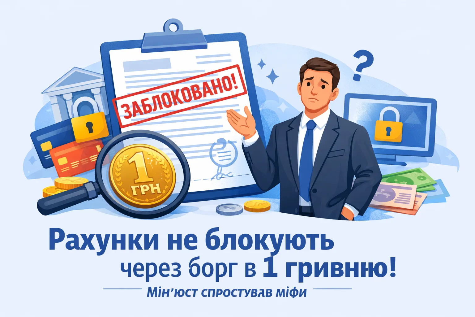 Счета заблокируют даже из-за задолженности в 1 грн? Минюст развеял мифы