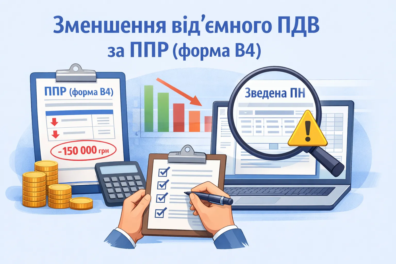 Зменшено від’ємне ПДВ через ППР за формою «В4»: як діяти платнику щодо зведеної ПН?