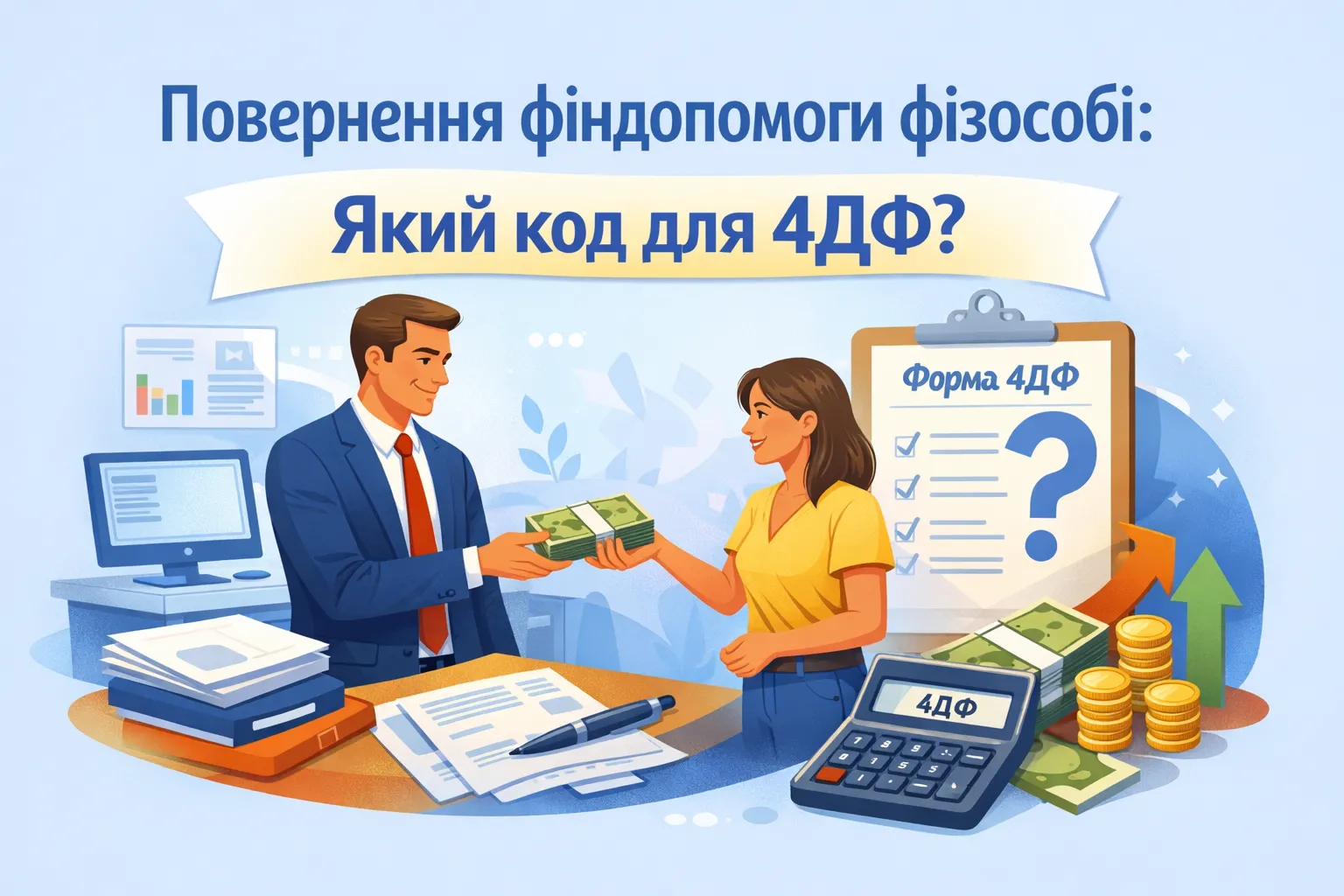 Підприємство повертає фізособі фіндопомогу. Який код для звіту 4ДФ?