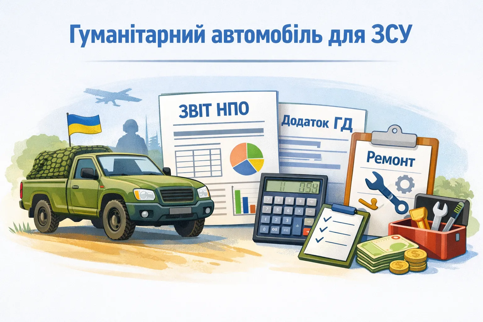 Гуманітарний автомобіль для ЗСУ: облік вартості та ремонтних робіт у Звіті неприбуткової організації і додатку ГД