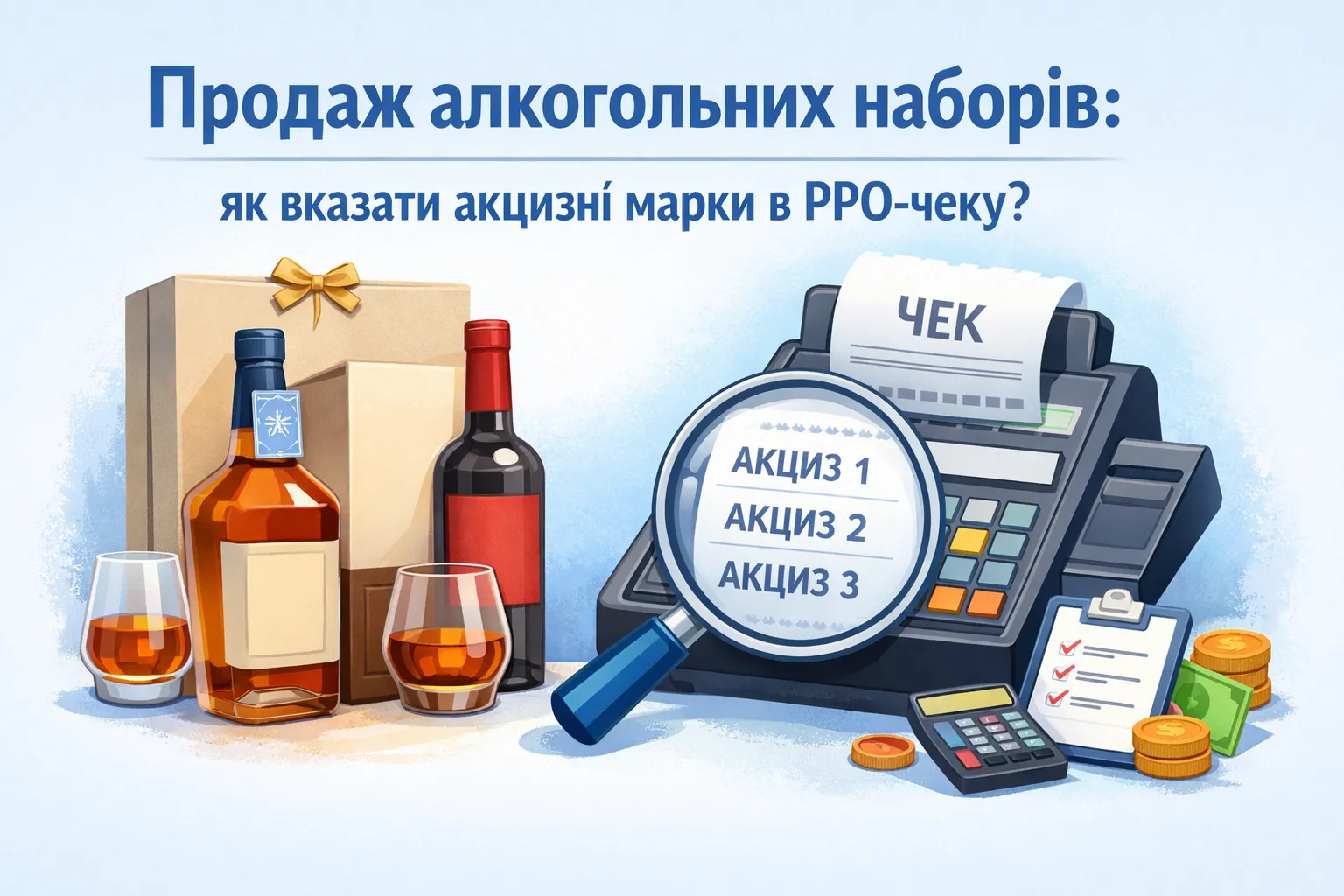 Продаж алкогольних наборів: як зазначати акцизні марки в РРО-чеку