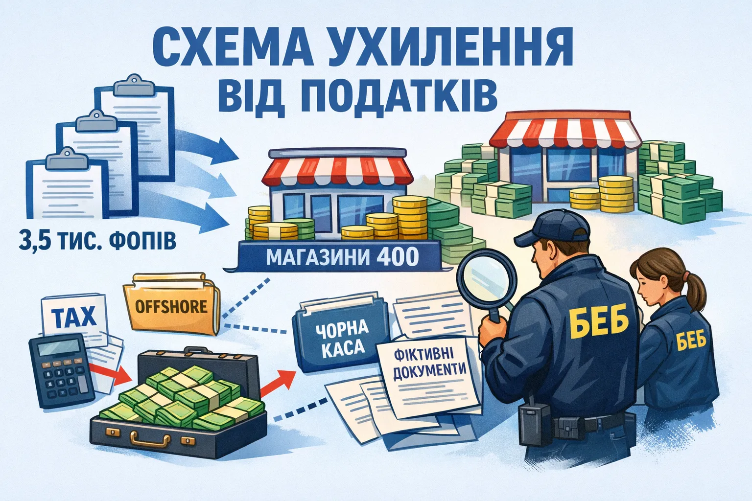 3,5 тис. ФОПів для 400 магазинів: БЕБ викрило масштабну схему ухилення від податків