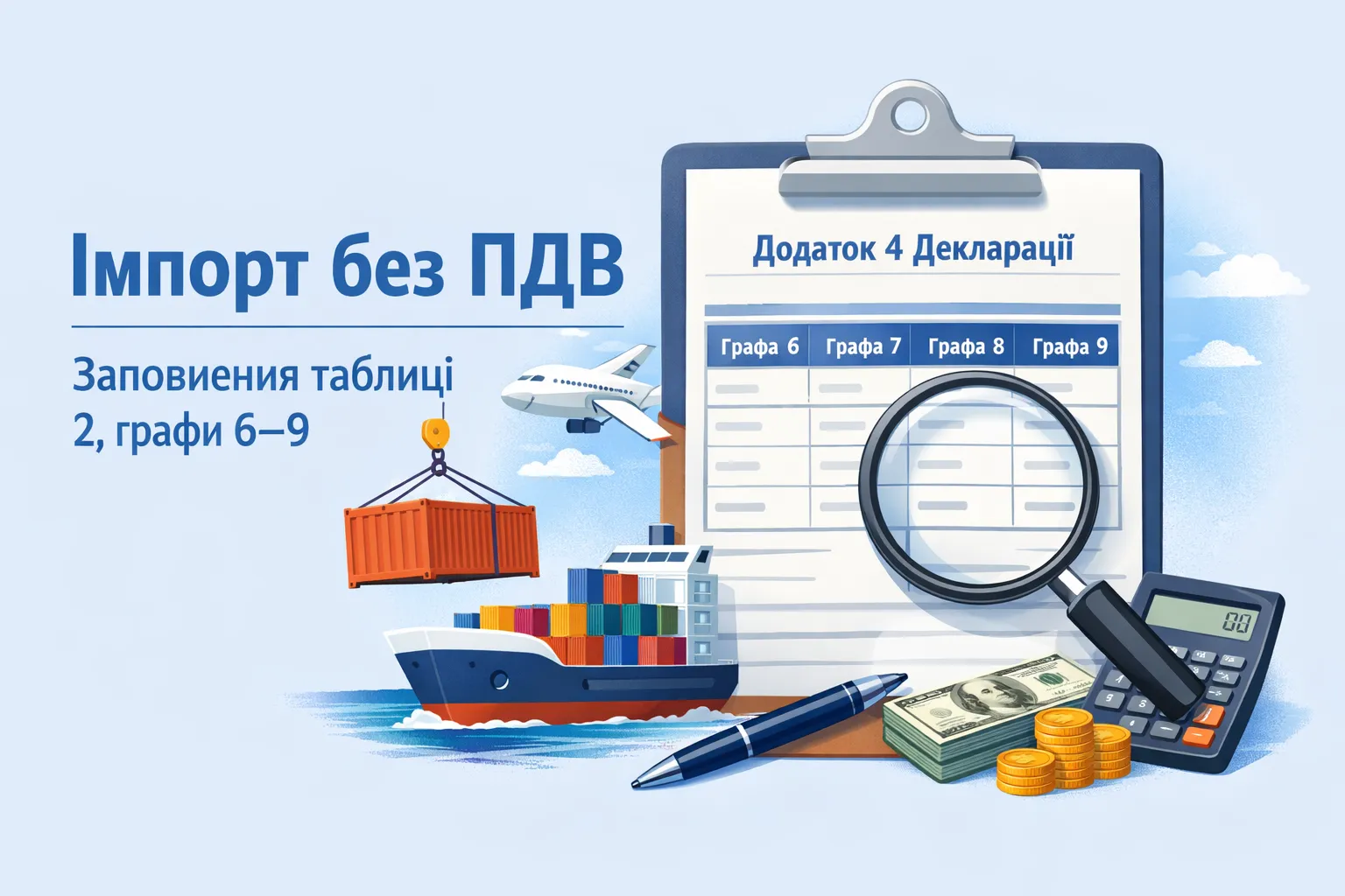 Звільнений від ПДВ імпорт: як заповнити графи 6–9 таблиці 2 Додатка 4 Декларації?