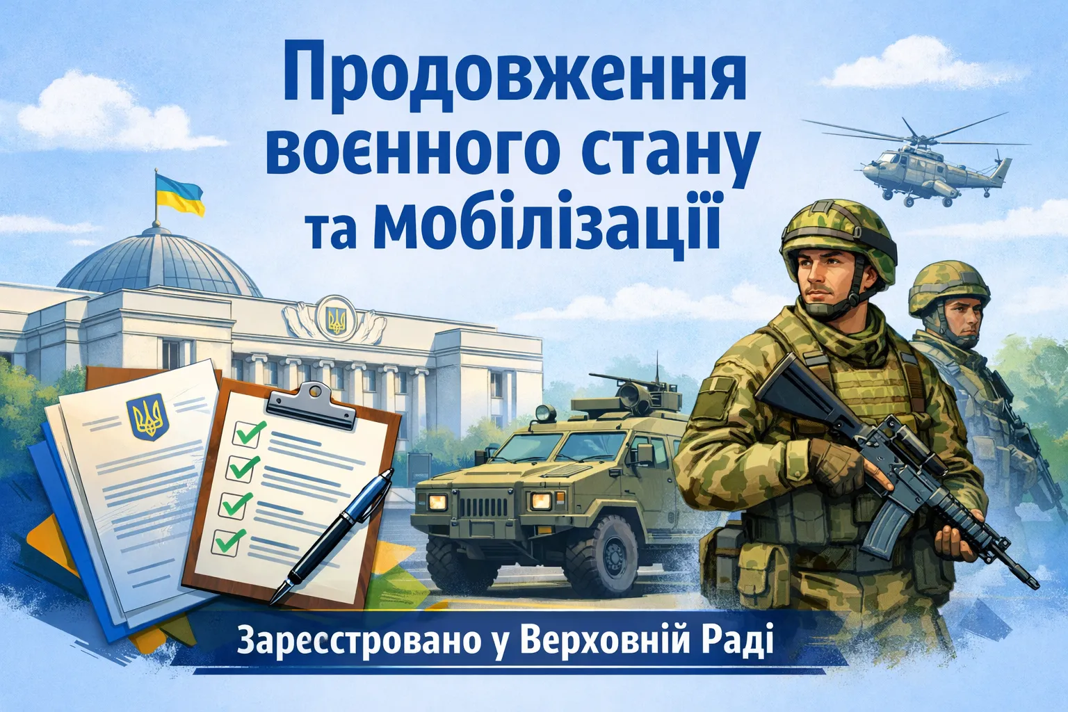 Законопроєкти про продовження военного стану та мобілізації зареєстровано у ВРУ
