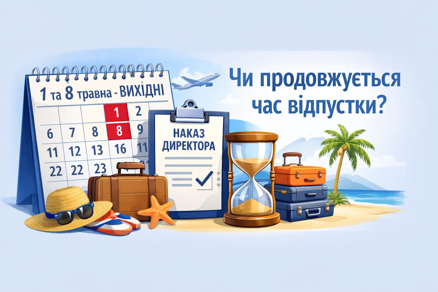 1 та 8 травня вихідні за наказом директора: чи продовжується час відпустки?