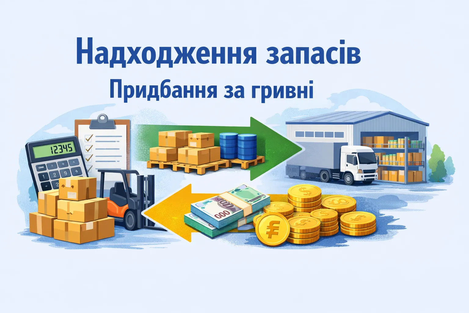 Поступление запасов. Приобретение запасов за гривны