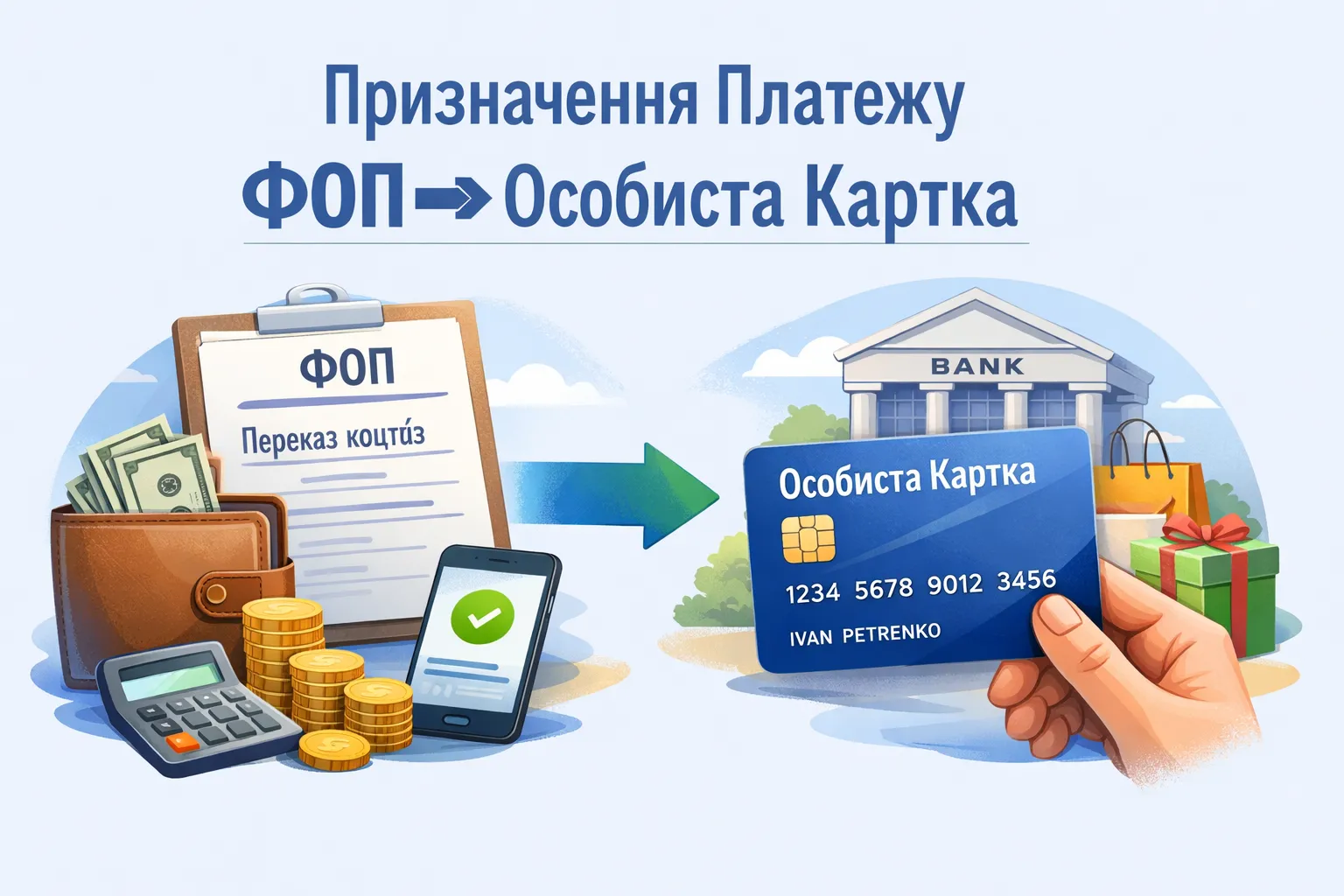 З рахунку ФОП на власну картку: призначення платежу