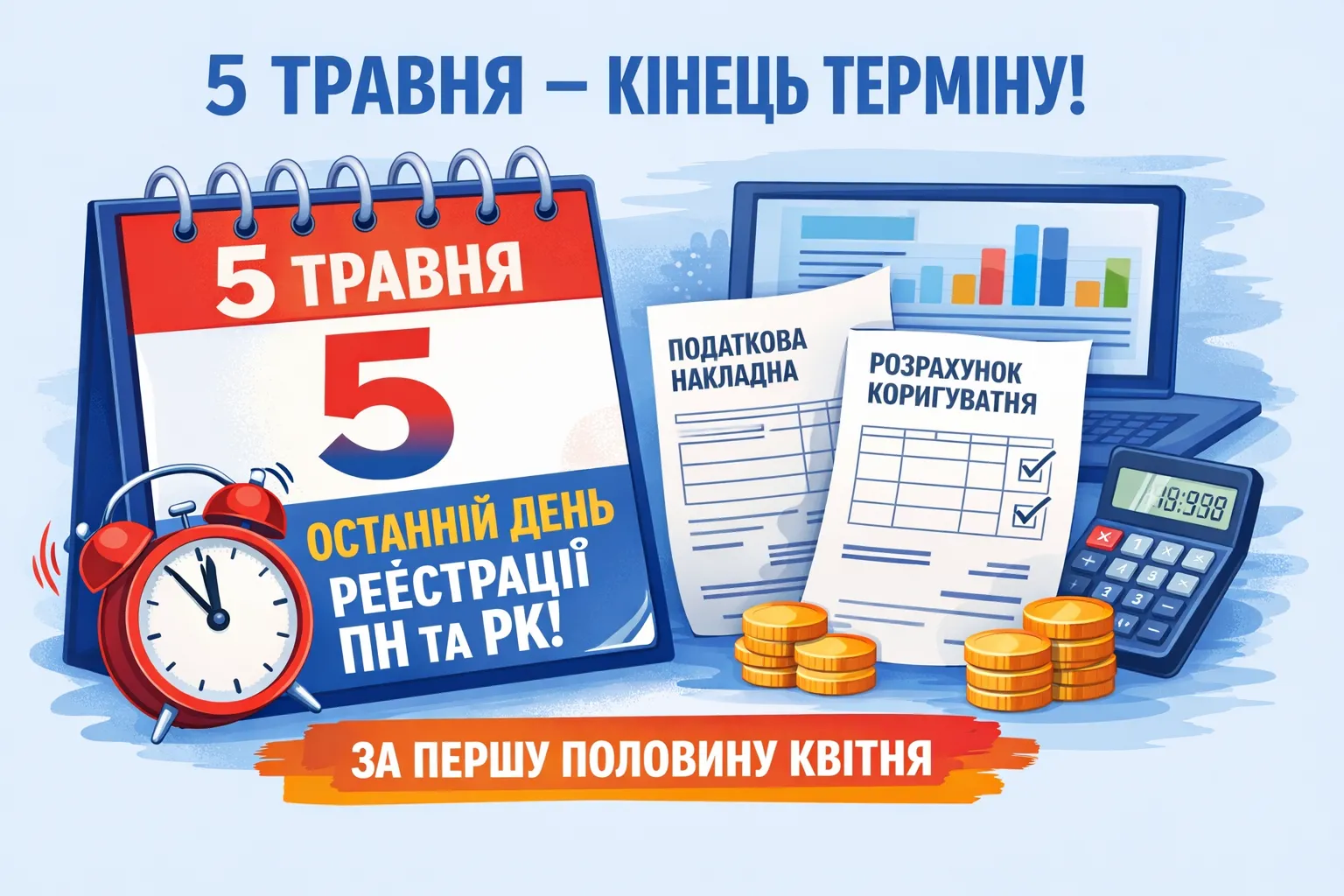 5 травня - граничний строк реєстрації ПН та РК за першу половину квітня