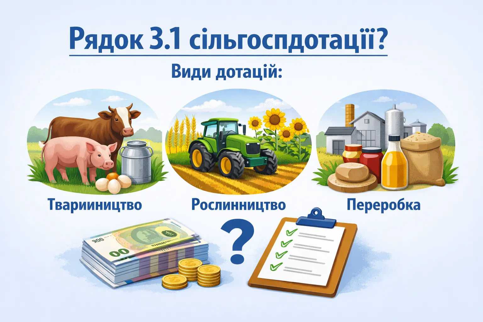 Рядок 3.1 частки сільгосптоваровиробництва: які дотації туди входять?