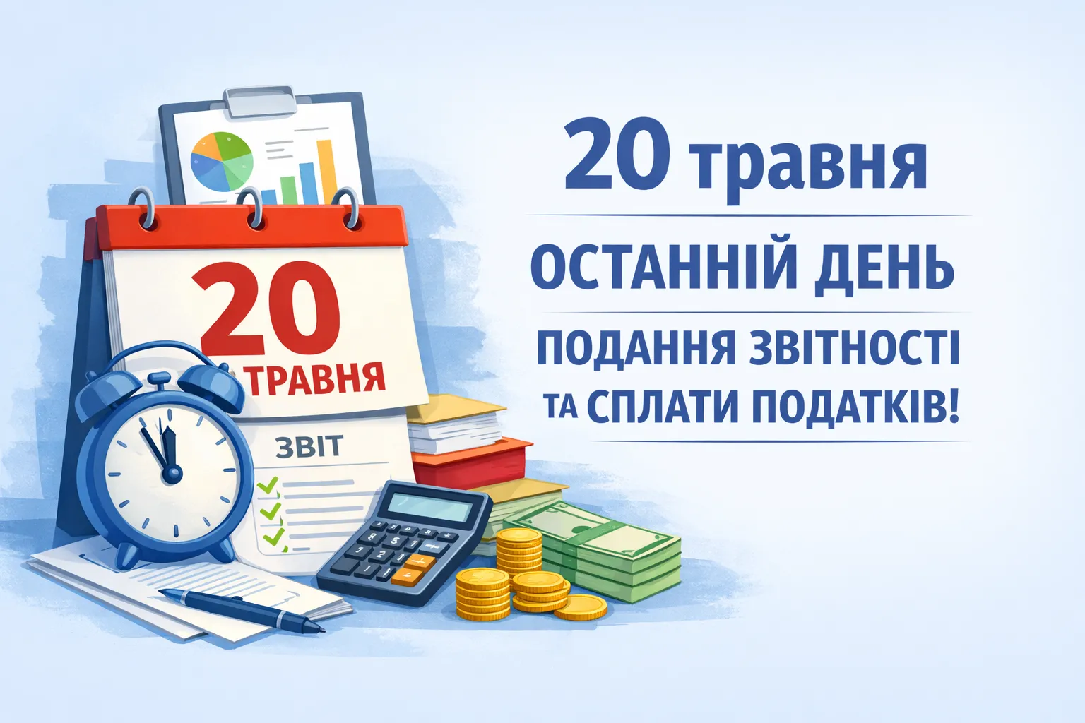 20 травня – останній день подання подання звітності та сплати податків/внесків