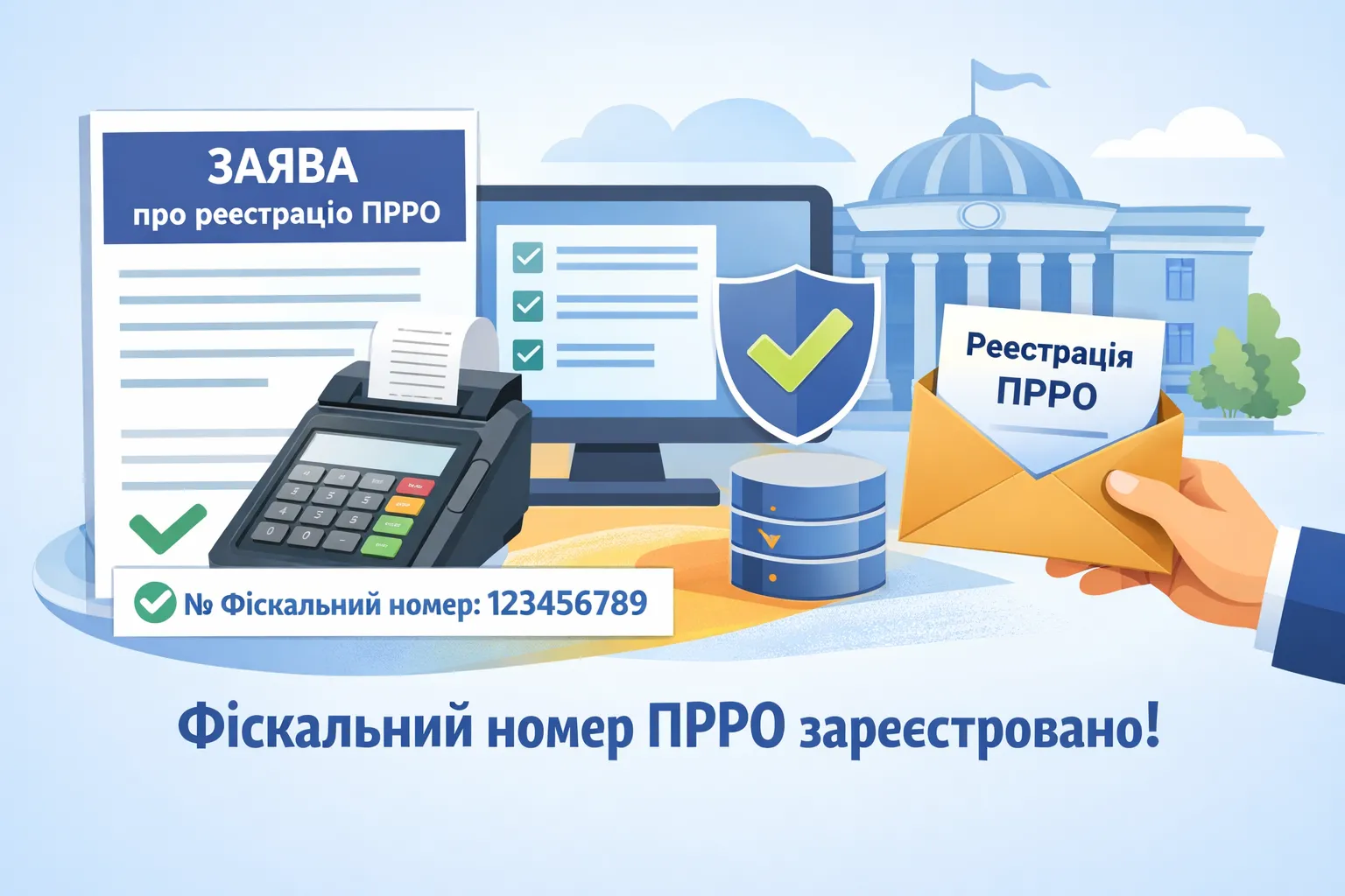 Для реєстрації програмного реєстратора розрахункових операцій (далі – ПРРО) формується в електронному вигляді Заява про реєстрацію програмних реєстраторів розрахункових операцій за ф. № 1-ПРРО (J/F 1316605), яка подається за основним місцем обліку суб’єкта господарювання як платника податків.   У разі відсутності підстав для відмови у реєстрації ПРРО реєструється шляхом присвоєння програмним забезпеченням фіскального сервера фіскального номера ПРРО із внесенням даних до Реєстру програмних реєстраторів розрахункових операцій.   Про реєстрацію ПРРО суб’єкту господарювання направляється інформація у другій квитанції із зазначенням присвоєного під час реєстрації фіскального номера ПРРО. Датою реєстрації ПРРО є дата формування фіскального номера ПРРО .