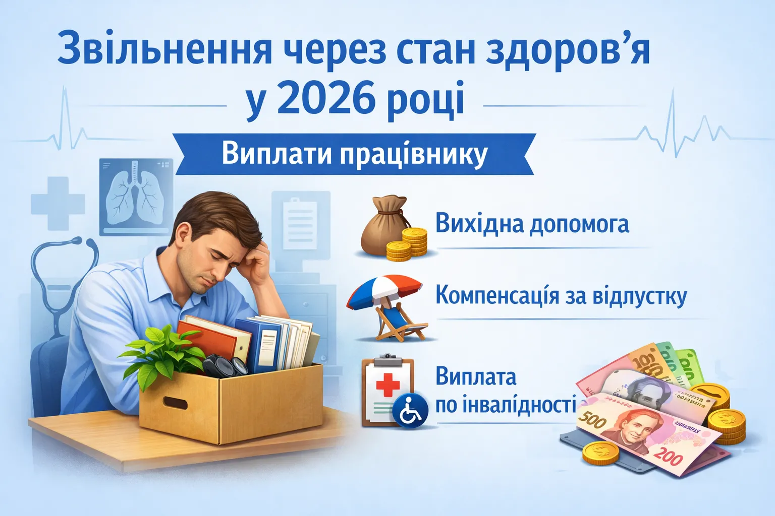 Звільнення через стан здоров’я у 2026 році: які виплати належать працівнику