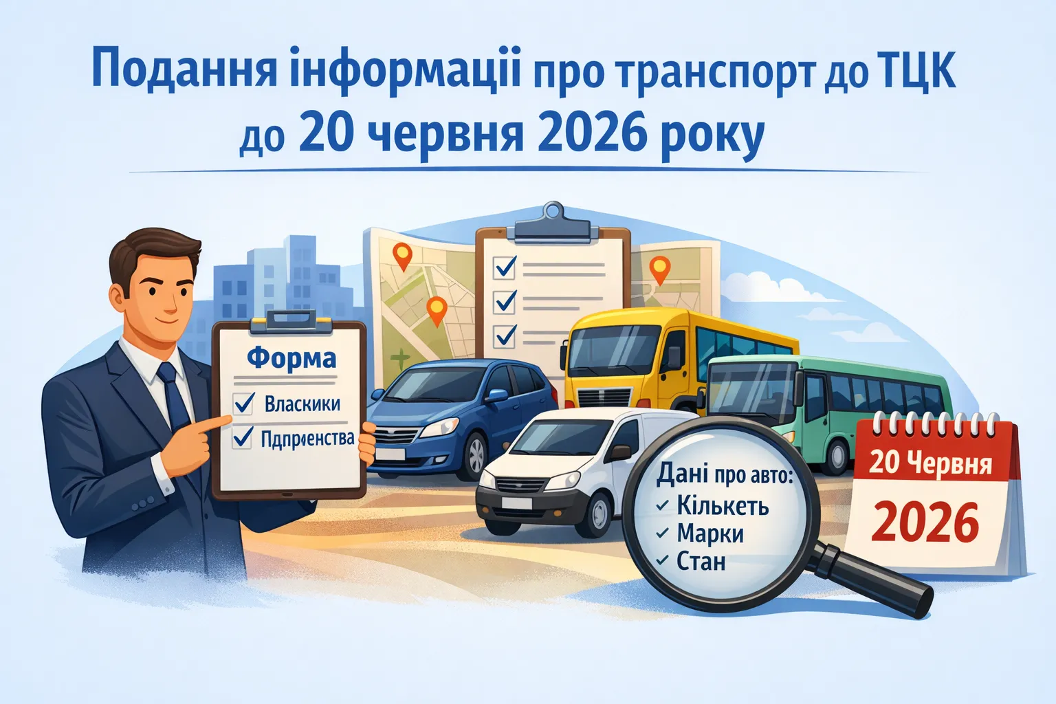 Відомості про транспорт до ТЦК: хто і, що подає до 20 червня 2026 року