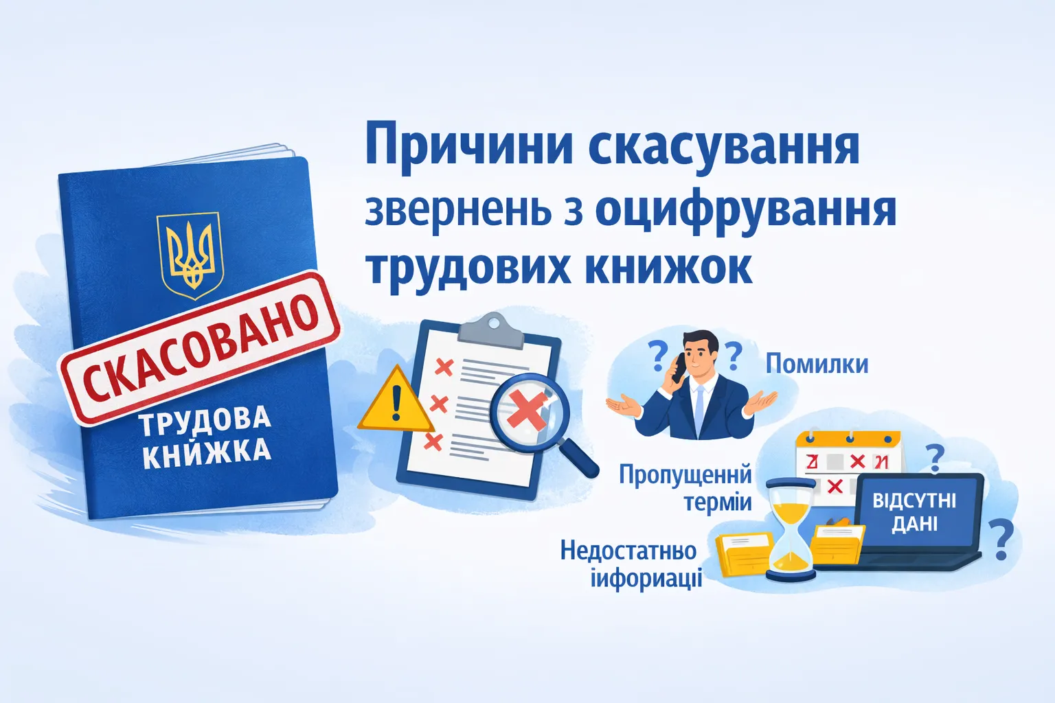 Причини скасування звернень з оцифрування трудових книжок