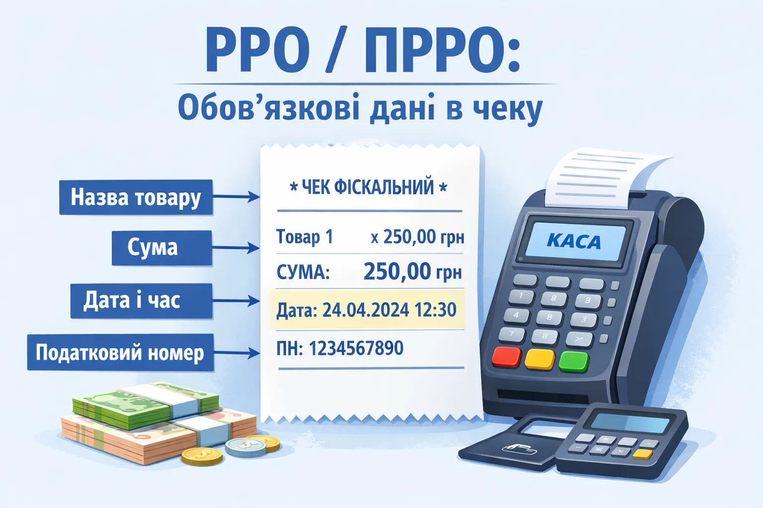 РРО/ПРРО: які дані обов’язково друкувати в чеку