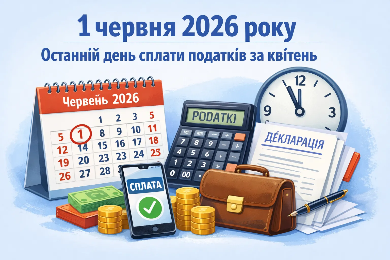 1 червня 2026 року – останній день сплати податків за квітень 2026 року