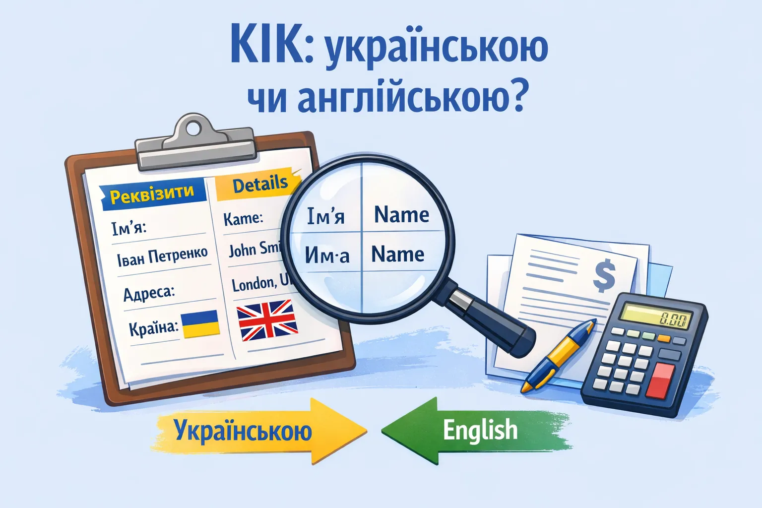КІК: де українською, де англійською заповнювати реквізити