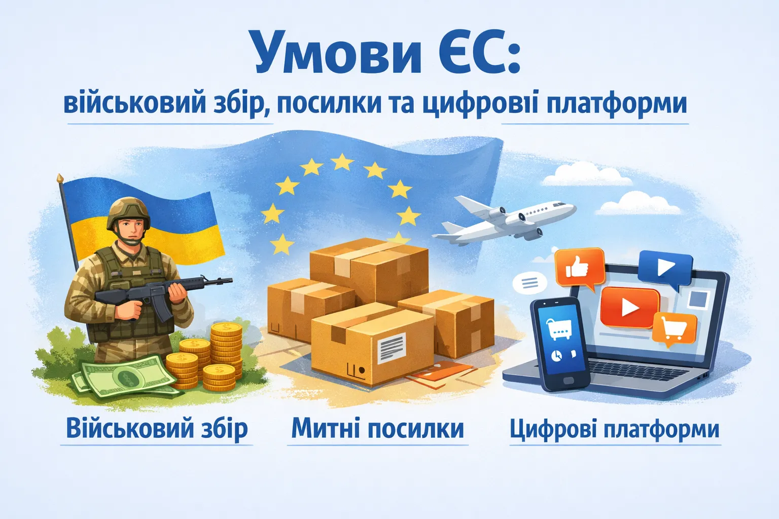Умови ЄС: військовий збір, посилки та цифрові платформи