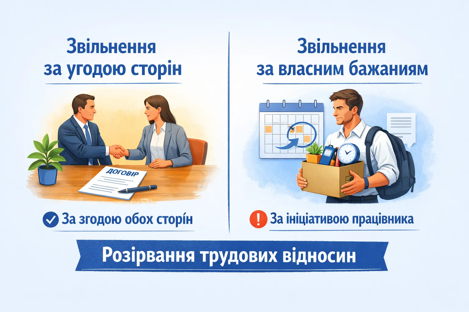 Відмінність між звільненням за угодою сторін і припиненням трудових відносин з ініціативи працівника