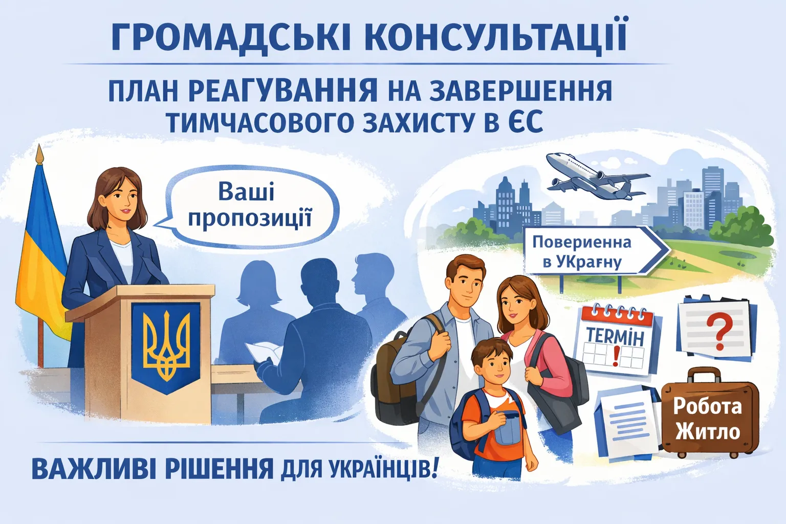 Минсоцполитики начинает общественные консультации по плану реагирования на возможное завершение временной защиты украинцев в ЕС Минсоцполитики начинает общественные консультации по плану реагирования на возможное завершение временной защиты украинцев в ЕС