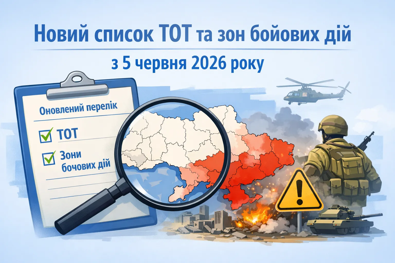 Новий перелік ТОТ та територій бойових дій з 5 червня 2026 року Новий перелік ТОТ та територій бойових дій з 5 червня 2026 року