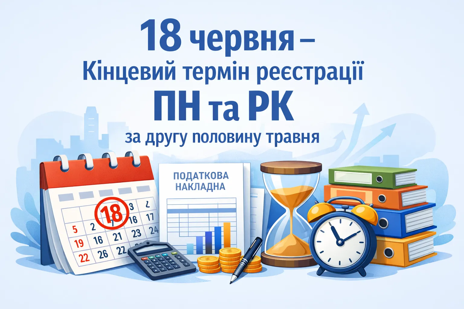18 червня - граничний строк реєстрації ПН та РК за другу половину травня 18 червня - граничний строк реєстрації ПН та РК за другу половину травня