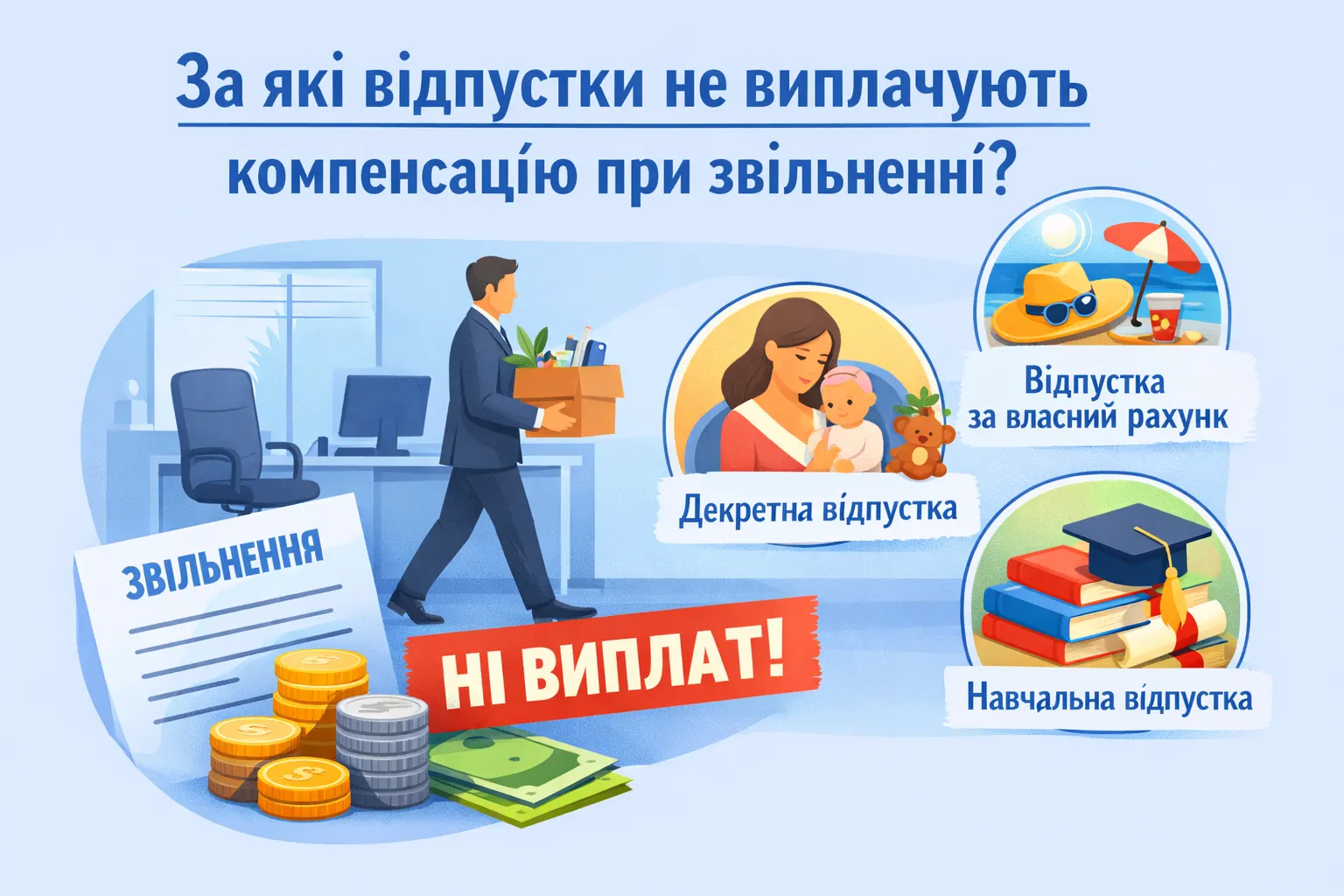 За які відпустки працівникам не виплачується грошова компенсація при звільненні?